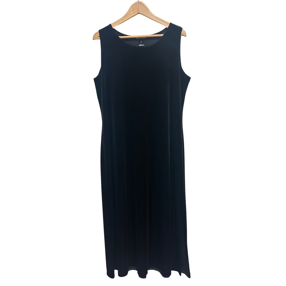 VTG Made in Heaven Dress Sz 1X Black Velvet Maxi Side Slit Holiday Goth Classic